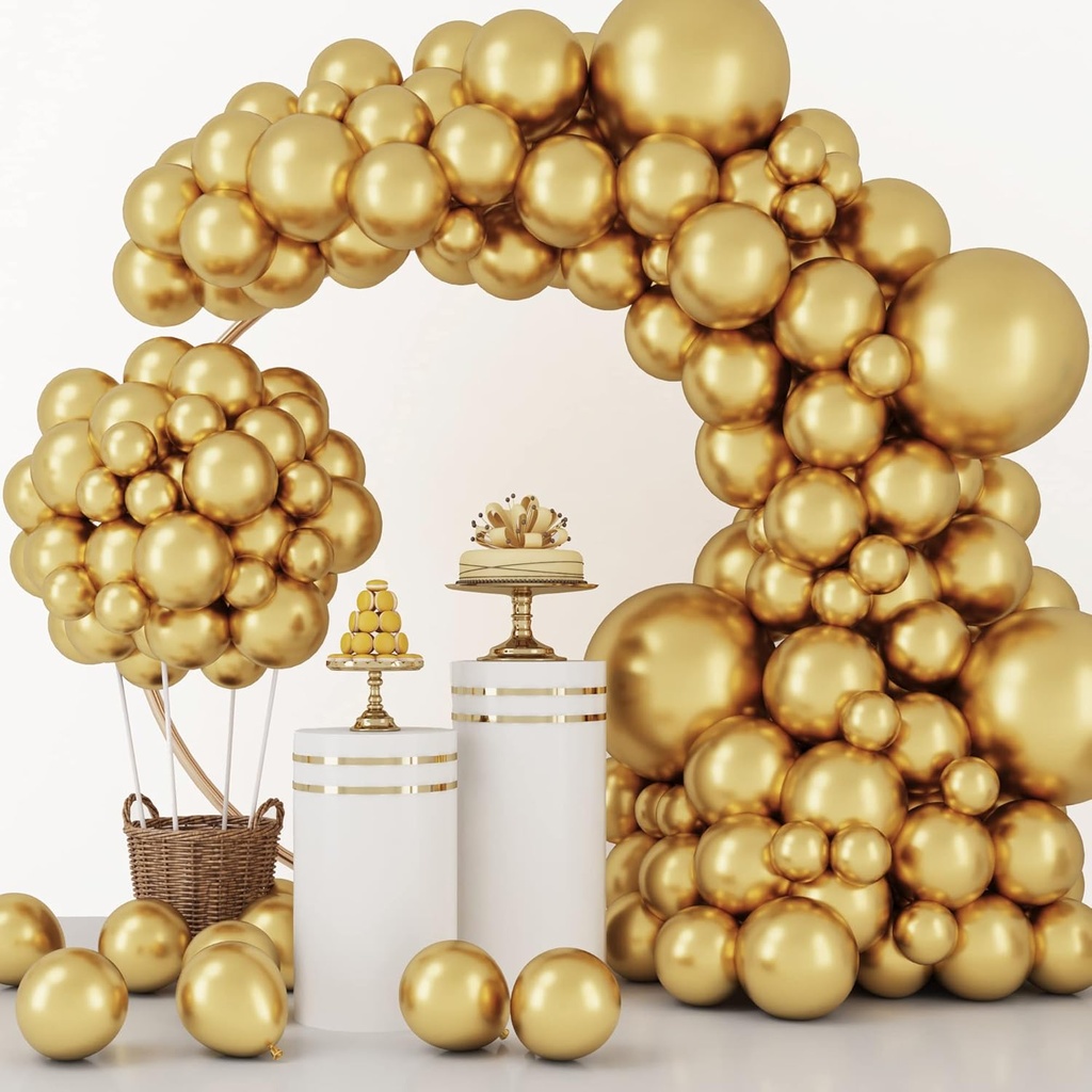RUBFAC 129pcs Metallic Gold Balloons Different Sizes 18 12 10 5 Inch, Latex Balloon Garland Arch Kit for Party Graduation Wedding Holiday Happy Birthday Decoration