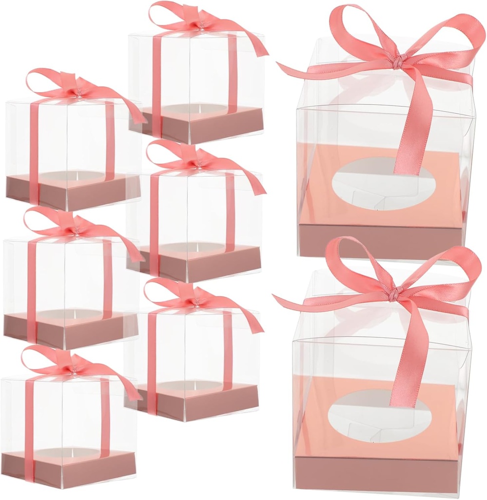 GLEAVI 8pcs Mousse Cake Packing Boxes Cupcake Containers Ribbons for Bakery Party Decorations