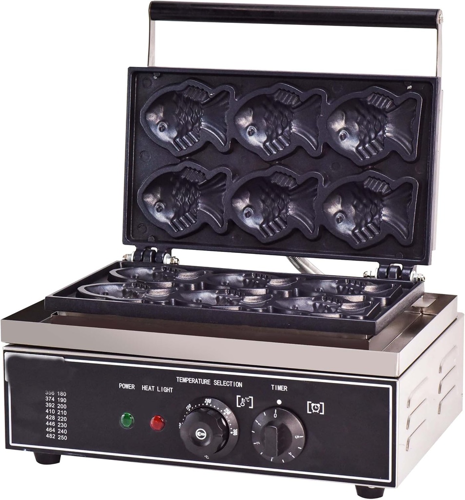 Taiyaki Waffle Maker, 1550w Electric Sea Bream Cake Baker, Electric Taiyaki Maker, 50-300℃ Temperature Control, Commercial Jam Or Ice Cream Waffle Maker, Non-Stick Coating, Commercial Ready