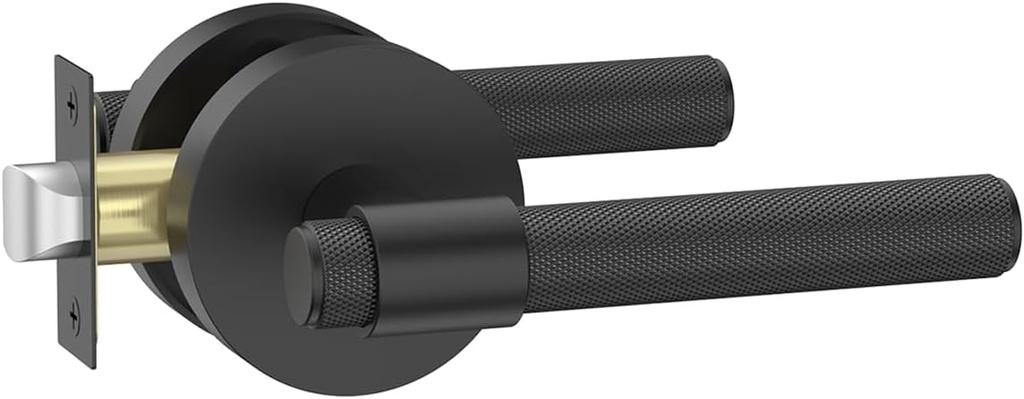 Asidrama 1 Pack Passage Black Knurled Door Handles, Door Lever with Door Knobs Indoor for Bedroom or Bathroom, Heavy Duty Matter Black Door Handles Interior with Locks for Left Right Sided Doors