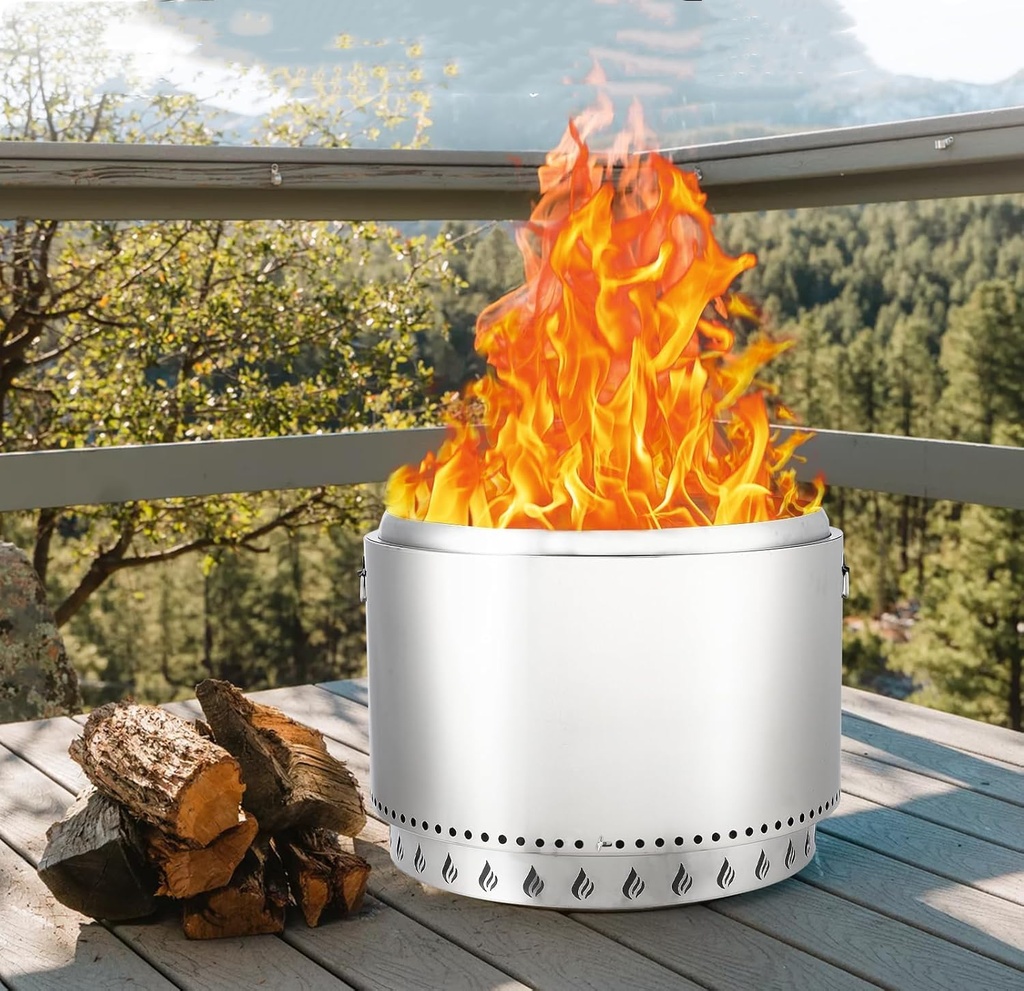 GAOMON Stove Bonfire 2.0, 27 Inch Smokeless Firepit, 360° Airflow & Removable Ash Pan, Stainless Steel Wood Burning Fireplace, Portable Outdoor Fire Pit, for 6 More People, 39 lbs