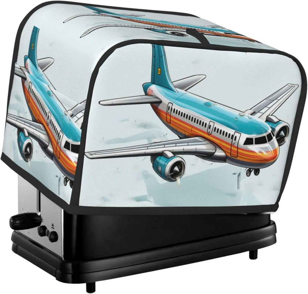 Cartoon Airplane 2 Slice Toaster Covers Dustproof Splash-Proof Bread Machine Cover Fingerprint Protectors Small Washable Kitchen Appliance Cover Universal Size