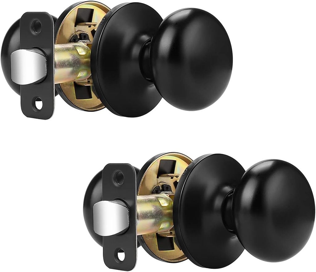 Probrico Passage Door Knobs Closet Door Knobs 2 Pack, Black Interior Door Handles with Adjustable 60-70mm Latch, Passage Doorknob for Hallway French Doors