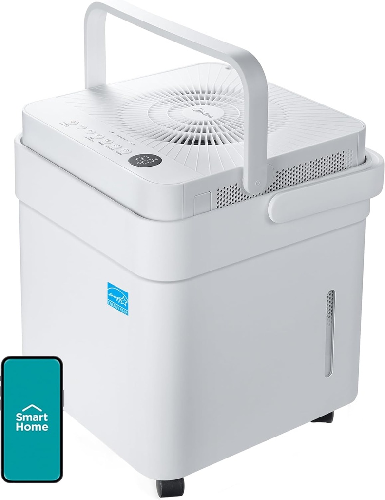 Midea Cube 20 Pint Dehumidifier for Basement, Up to 1,500 Sq. Ft. dehumidifier with drain hose, ENERGY STAR Certificated, Smart Control, Compatible with Alexa, White