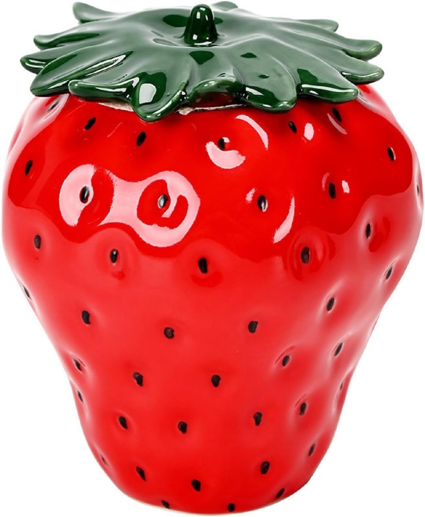 Strawberry Shaped Ceramic Candy Cookies Jar Snacks Dried Fruit Nut Storage Jar Creative Fruit Food Storage Jar Canister Home Decorative Jar,Red,Big