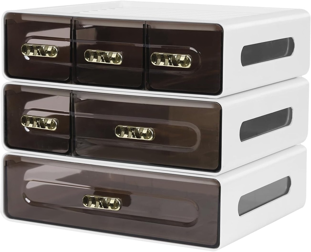 Stackable Office Storage Box with Drawers, Office Desk Storage Box with 6 Drawers, Stackable Office Drawer Storage Box for Bedroom Living Room Kitchen, Closet Organizers and Storage