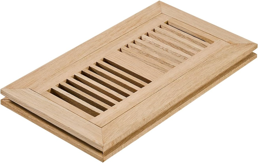 Razo Red Oak Wood Flush Mount Floor Register Vent Cover, 4x10 Inch (Duct Opening), 3/4 Inch Thickness, with Damper, Unfinished