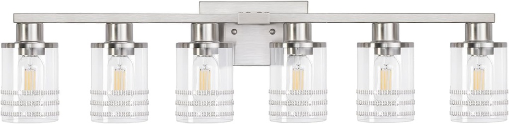 YYT 6 Light Bathroom Vanity Light Brushed Nickel Vanity Lights for Bathroom Brushed Nickel 6-Light Fixtures E26 Socket with Clear Glass Shade for Bath Makeup