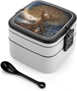 Tree of Life Bento Box for Adults Double Layer Lunch Box with Spoon And Invisible Handle Microwave Dishwasher Safe Leak Proof Meal Prep Lunch Containers for Office Picnic