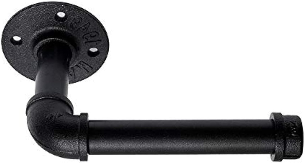Industrial Pipe Toilet Paper Holder, DIY Vintage Rustic Paper Holder Towel Racks Heavy Duty Pipe Roll Tissue Holder with Mounting Screws for Bathroom, Bedroom, Kitchen (Black, 1)