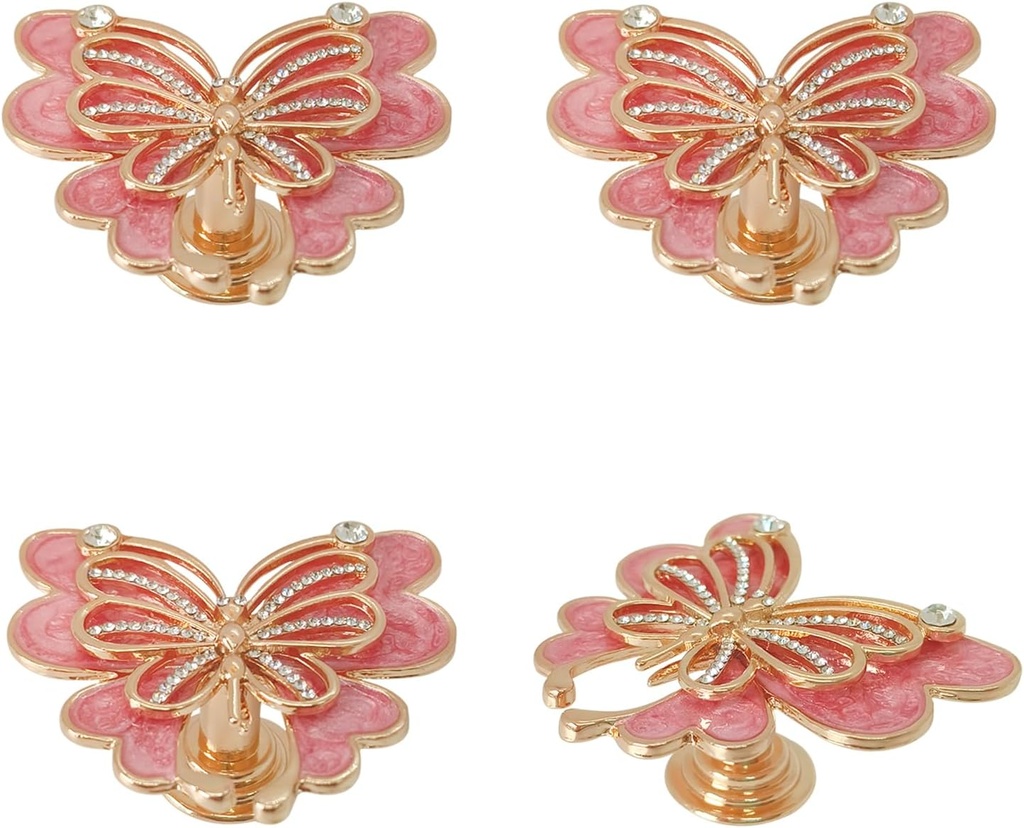 4 pcs Butterfly Cabinet Knobs, Single Hole Pulls Handles,Butterfly Shape Knobs,Drawer Dresser Pull Handles for Kitchen Furniture Cabinet Wardrobe Cupboard Decoration(Pink)