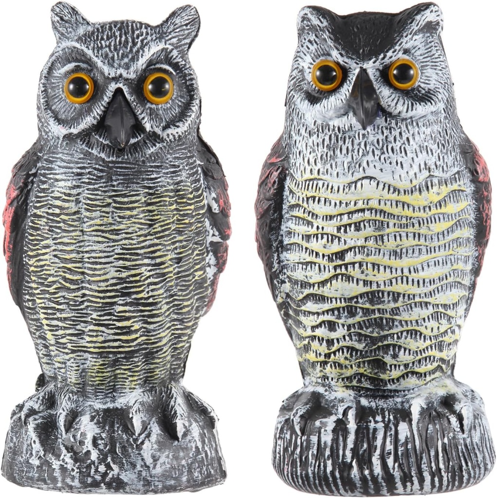 Hedoc 2 Pack Fake Owl Decoys to Scare Birds Away, Great Horned Owl Bird Deterrents, Nature Scarecrow Plastic Pest Repellent, Garden Decor and Yard Decoration for Gardens and Rooftops