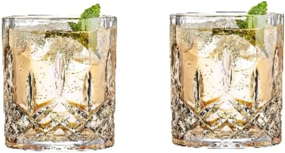 Drinking Glasses, Crystal Glass Cups, Mixed Glassware Set, Crystal Old Fashioned 11oz Highballs and 11oz Whiskey Glasses, Great for Cocktail, Whisky and other Beverages (Style 1,Set of 2)