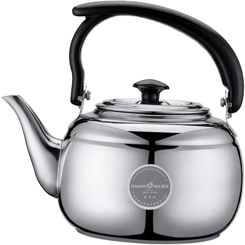AAGAZA Tea Kettle with Quick Boil, Stove Top Kettles Teapot with Comfortable in sulated Handle, Stainless Steel Tea Pot Coffee Tea Maker Teapots, 1L - Black (Color : Silver)