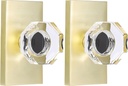 Glass Dummy Door Knob Set Satin Brass,Gold Octagon Crystal Dummy Door Knob for Interior Closet（ Half Dummy 2Pack）