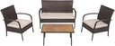 Wicker Conversation 4 Pieces Outdoor Patio Set with Washable Sofa Cushions, Rattan Wi, Brown (As PictureShows)