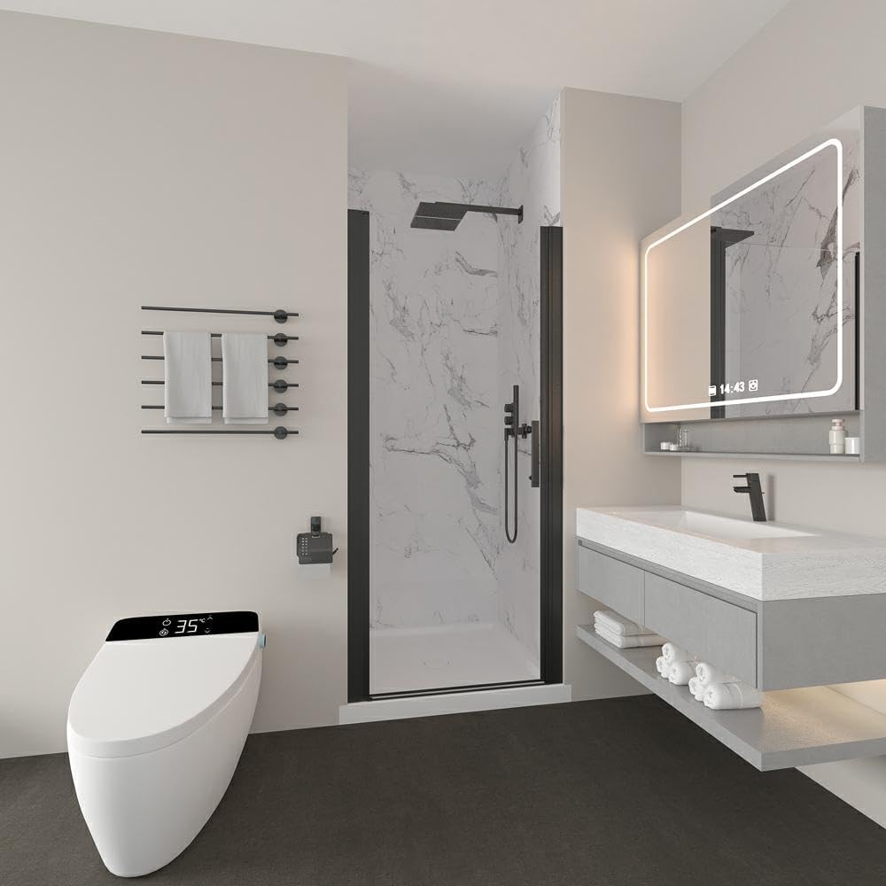 33-35" W x 72" H Frameless Pivot Shower Door, 1/4" (6mm) Clear SGCC Tempered Glass Shower Door, Pivot Swing Shower Glass Door in Matte Black Finish, Reversible Installation (Black, 34 in)