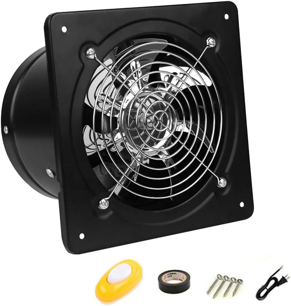 Ventilation Blower Extractor Fan with Power Cord Exhaust Fan with Backdraft Damper,110V/220V Wall-Mounted Vent Fans(10inch, Black)