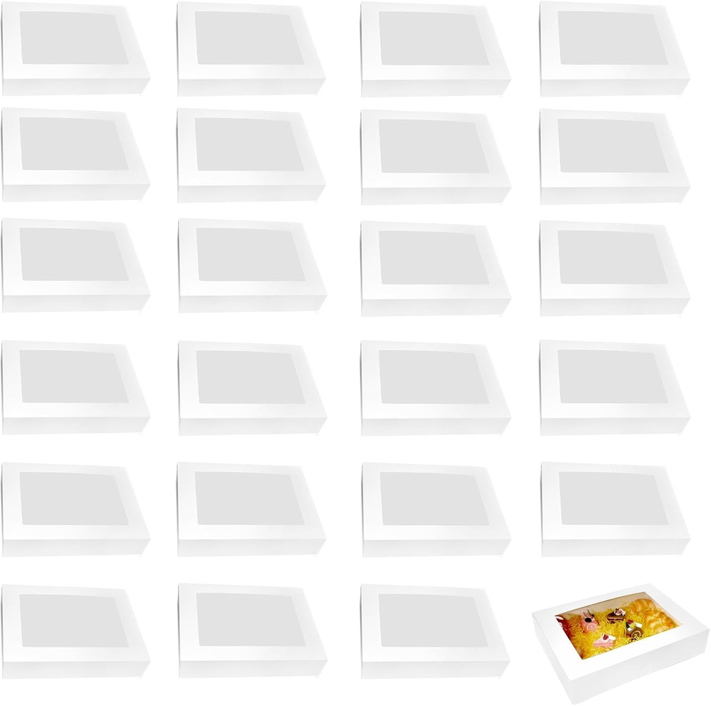 12 Pcs Cake Bakery Box Paperboard Window Bakery Box Large 19 x 14 x 4 Inch Bakery Take out Containers Rectangle Pastry Baking Cardboard Treat Boxes for Donuts Cookie Cupcake Pie (White)