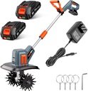 Cordless Tiller for Gardening 360 RPM Rototiller TH4000 Cultivator TaskStar Electric Garden Tiller Battery Powered Total 4000mAh,48 Heavy-Duty Steel Tines for Smooth Ground