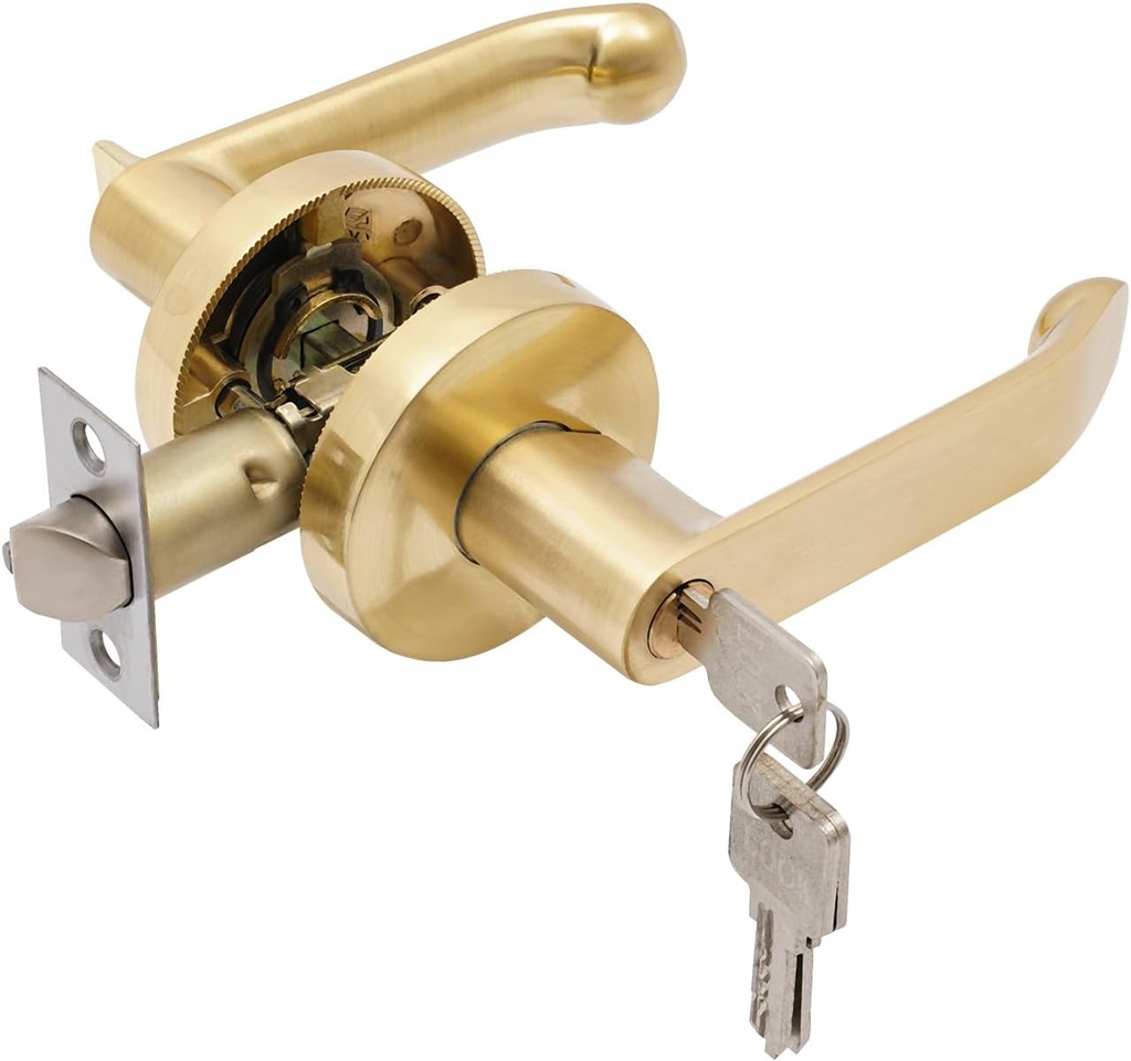 2 Pack Heavy Duty Door Levers with Keys Entry Door Locks Keyed Alike Door Handles and Double Cylinder Deadbolt Set for Interior or Exterior Door Use (Gold)