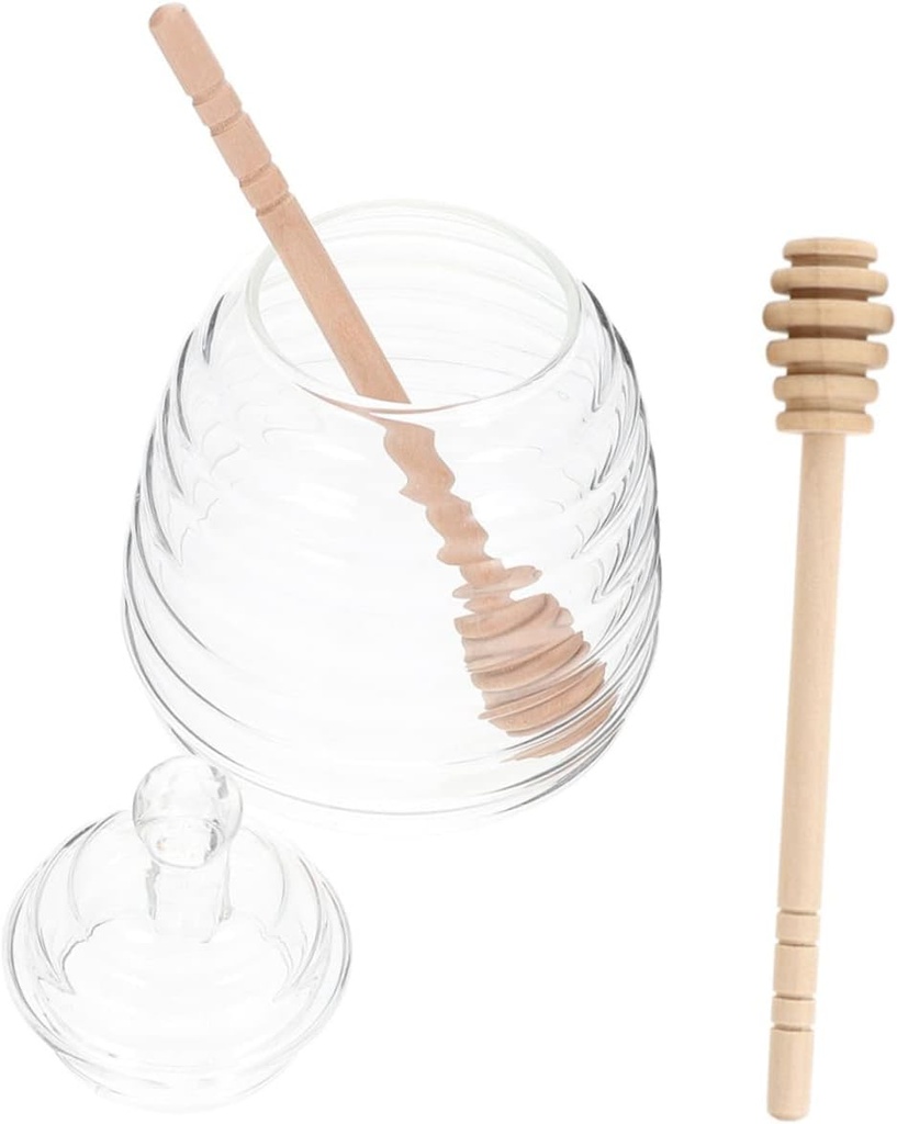 KICHOUSE Honey Jar Decor Honey Pot Honey Dispenser with Dipper Lidded Honey Container Jam Storage Jar