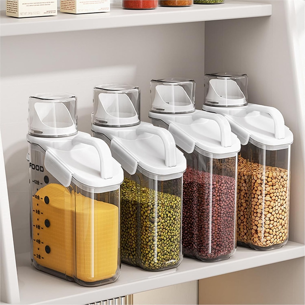 Cereal Container with Lid and Measuring Cup, 1.6L Airtight Dry Food Storage Bin with Pouring Spout, Plastic Dispenser for Rice, Grain, Snacks，1PC