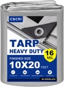16Mil Finished Size 10x20 Tarp Heavy Duty Waterproof, Large Outdoor Multipurpose Protective Cover (Silver/Black)