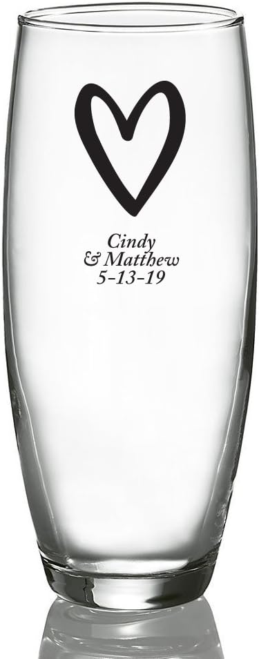Personalized Color Printed Stemless Champagne Glass - Heart - Black - 12 pack