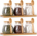 Glass Spice Storage Container with Spoon, 6PCS 12oz Airtight Sealed Condiment Jar with Tray, Kitchen Pantry Seasoning Canister Set for Salt Coffee Sugar Tea, Small Canister Set for Kitchen