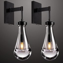 Wall Sconces Set of Two, Black Dimmable Raindrop Wall Lighting, Modern Bathroom Sconces Wall Lamps Vanity Lighting for Living Room, Wall Lights for Bedroom, Hallway