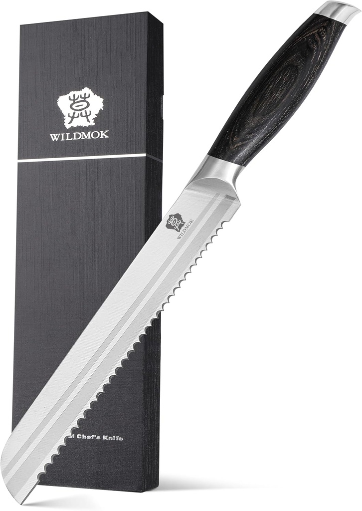 WILDMOK Bread Knife, Ultra Sharp Serrated Knife 8 Inch -Serrated Bread Knife, German Stainless Steel Bread Cutting Knife with Pakkawood Handle, Gift Box