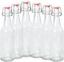| Pack of 6 Clear 16-20oz Growler with Flip Top Airtight Silicone Seal | For Beverages, Oil, Vinegar, Kombucha, Beer, Water, Soda, Kefir