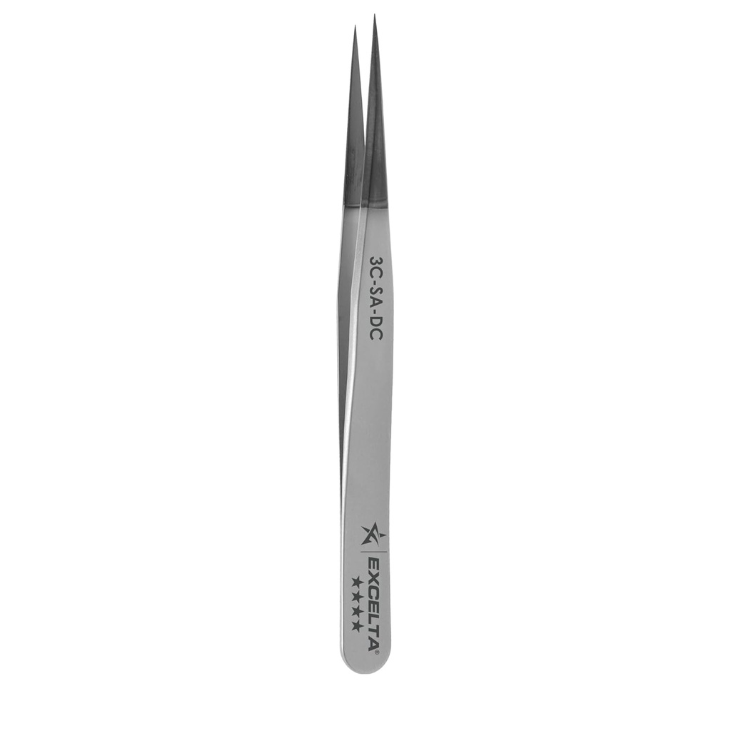 Excelta 3C-SA-DC Precision Tweezers, Straight Very Fine Point, Diamond Coated Tips, Anti-Magnetic Neverust Stainless Steel, 4.375" Long, Made in Switzerland, Superior