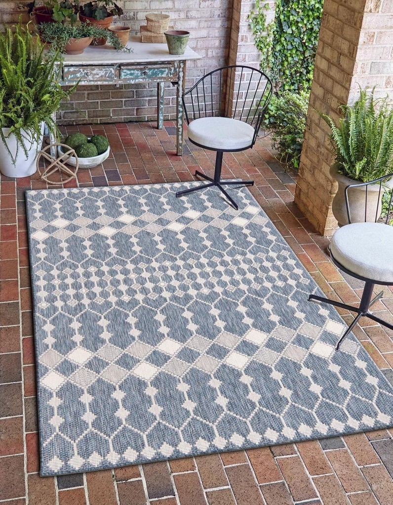 Unique Loom Outdoor Trellis Collection Area Rug - Traliccio (4' 1" x 6' 1" Rectangle, Blue/ Ivory)