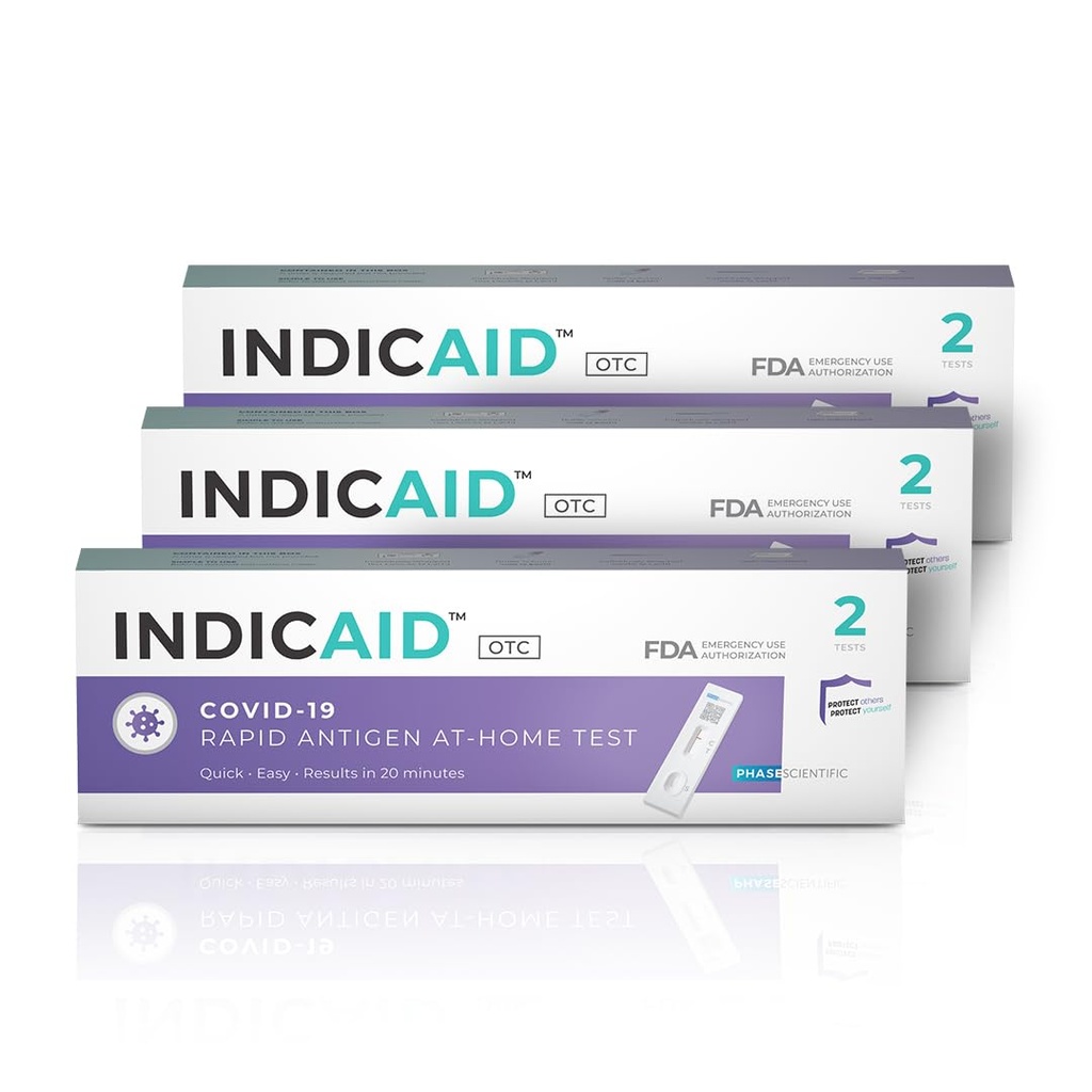 INDICAID COVID-19 Antigen Rapid Test, 6 Tests in 3 Individual Packs, FDA EUA Authorized OTC COVID Home Test, HSA/FSA Eligible, Fast and Easy to Use
