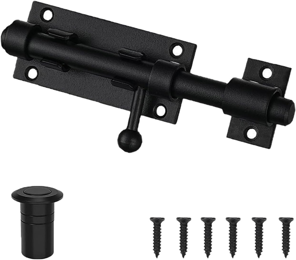 5 Inch Heavy Duty Barrel Bolt Latch - Black Stainless Steel Slide Bolt Latch for Barn Doors, Gates & Sheds - with Padlock Hole