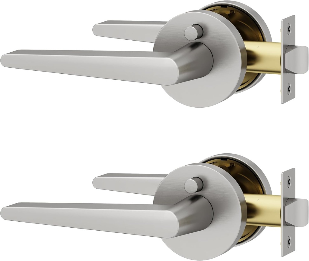 Okun Halo 2-Pack Brushed Nickel Privacy Door Levers – Push Button Lock, Reversible, Sleek Concealed-Mount Design for Bedroom & Bathroom