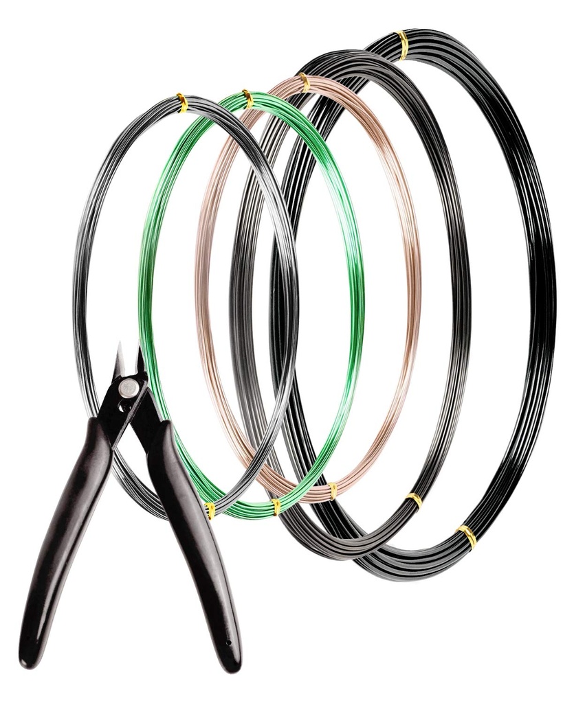 5Pcs Bonsai Wire and Bonsai Tool Kit, Total 164 Feet Bonsai Tree Wire for Bonzai Trees Indoor, 3 Size of 1-mm, 1.5-mm, 2-mm Aluminum