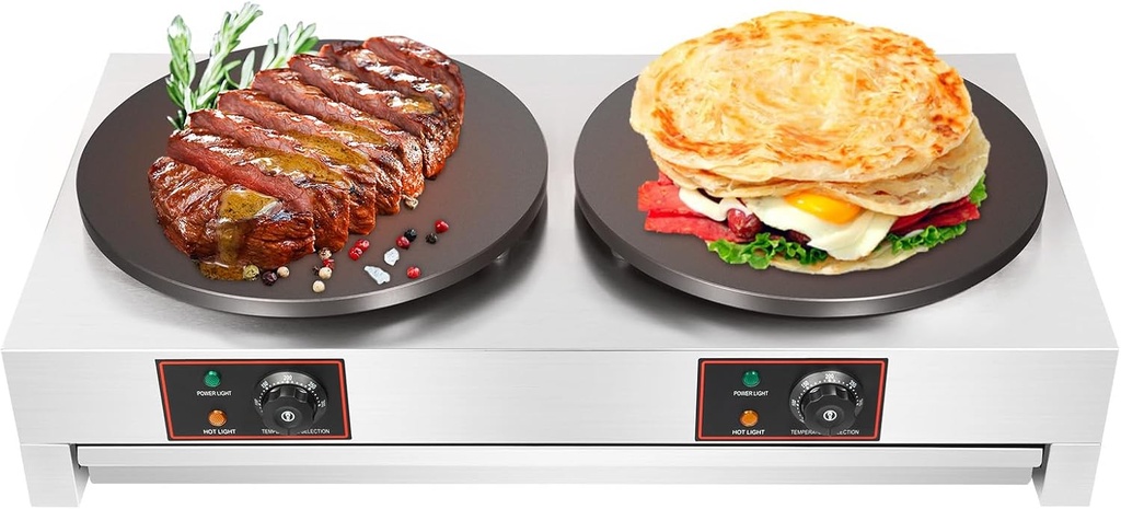 Electric Crepe Maker, 2-Burner Crepe Maker Pancake Machine Table Stove, with Double Pan Nonstick Round Crepe Hotplate Griddle Machine, for Blintzes, Eggs, Tortilla ﻿