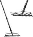 Bow Rakes for Lawns, 17 Prongs 17" Wide Heavy Duty Metal Garden Rake Long Handle 50", Adjustable Rock Yard Thatch Rake for Leaves Gardening Loosening Soil Mulch Gathering Leaf