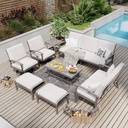 HAPPATIO 8 Piece Aluminum Patio Furniture Set, 3-Seat Outdoor Couch and Loveseat, All-Weather Outdoor Sectional Sofa with Swivel Armchairs, Garden Conversation Set with Tables (Gray)