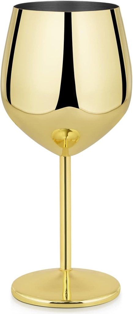 Lifecapido Stainless Steel Wine Glasses, 18oz Stainless Steel Wine Goblets, Stemmed Metal Wine Glasses with Cup Brush for Party Office Wedding Anniversary, Great for Red White Wine (Gold)