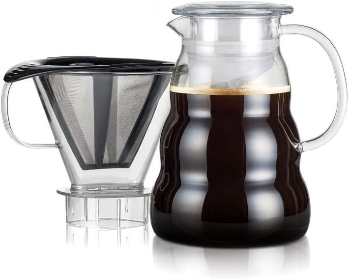 Bodum Permanent Fine Mesh Coffee Maker Stainless Steel Transparent with Tritan Filter Holder, Glass, Glass, Transparent, 1 L