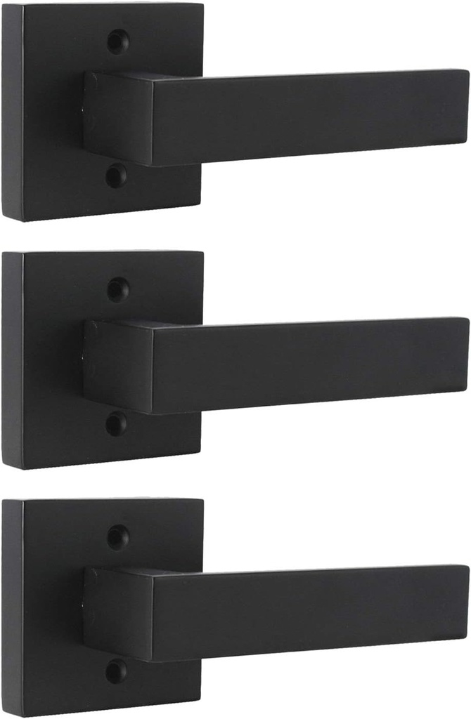Probrico Matte Black Square French Half-Dummy Handles, Non-Turning Stainless Steel Single Interior Dummy Levers, Heavy Duty Closet Balcony Pantry Hardware(Exposed Screws, 3 Pack)