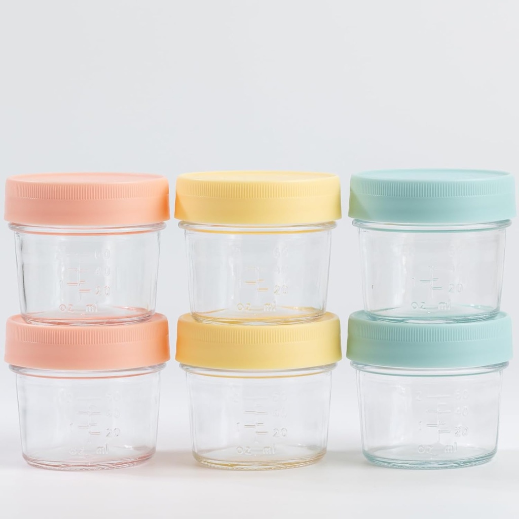 6 Pack Glass Food Storage Containers - 4 oz Food Storage Jars With Lids, 4 oz Mason Jars, Food Maker, Microwave, Dishwasher & Freezer Safe