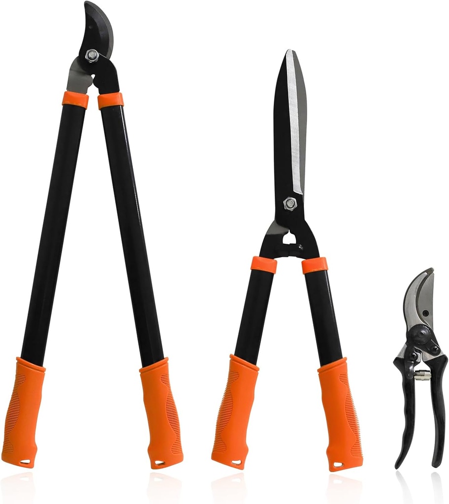 SunnyRoyal 3 pieces Garden Tools Set - Lopper & Pruning Shear & Tree Trimmer Pruner for Lawn Garden Yard Branch Cutting