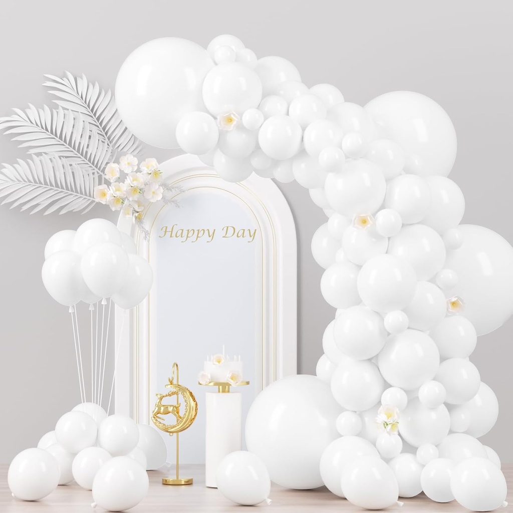 130pcs White Balloons Different Sizes 18" 12" 10" 5" Party Latex Balloons for Birthday Baby Shower Graduation Wedding Anniversary Party Decorations