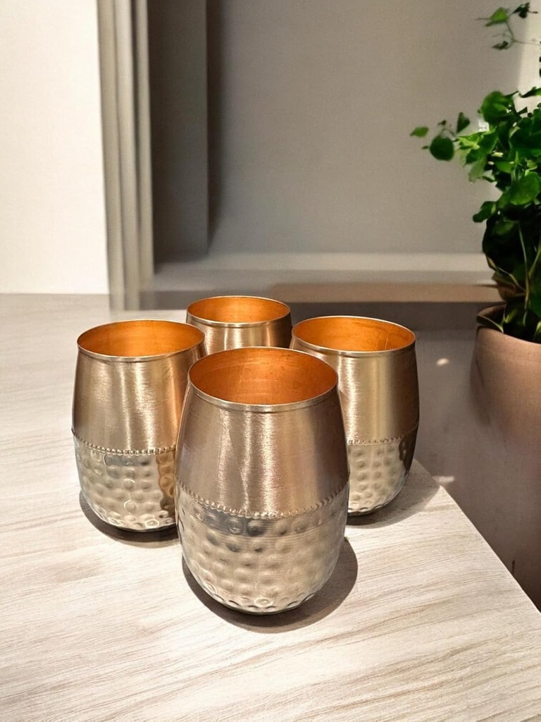 copper wine hammered glass set tumbler goblet plate serving beer bar flute design, Set of 4