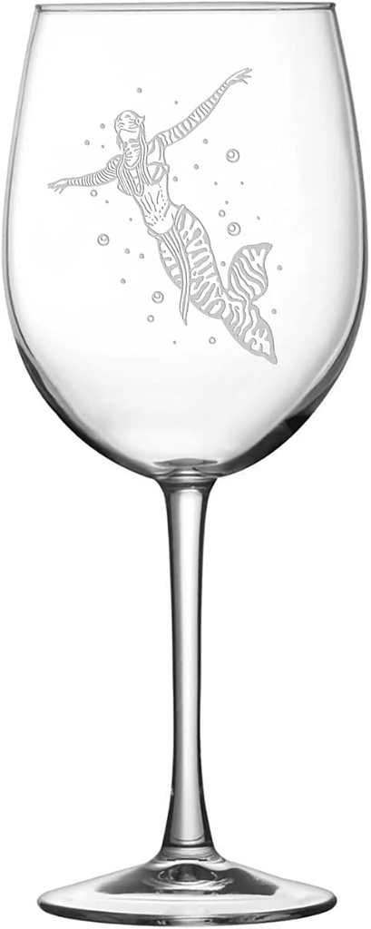 Integrity Bottles Way of Water Mermaid Design Stemmed Wine Glass, Handmade, Handblown, Hand Etched Gifts, Sand Carved, 16oz